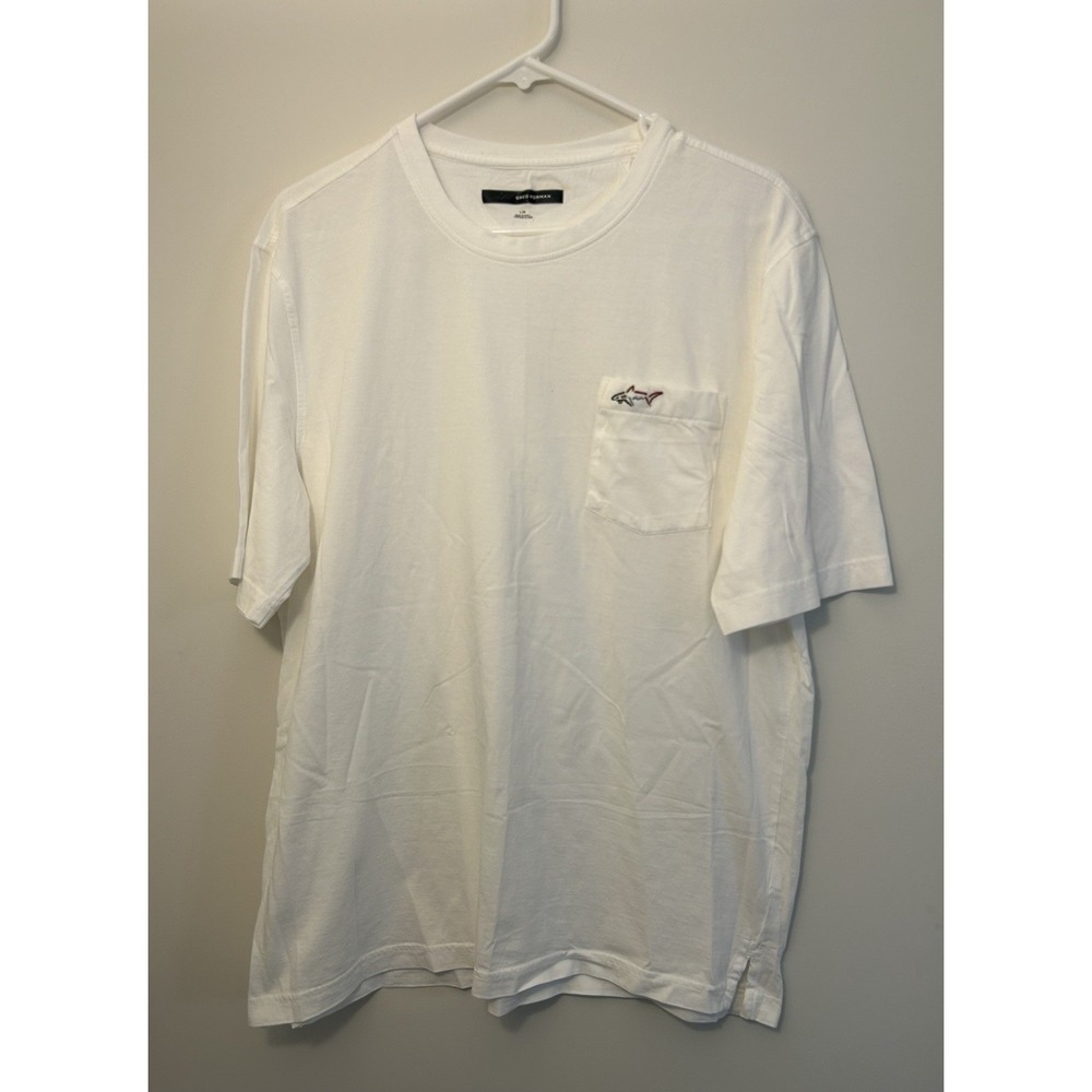 Greg Norman White Tee T-Shirt Solid Pullover Cotton Pocket Short Sleeve Mens L